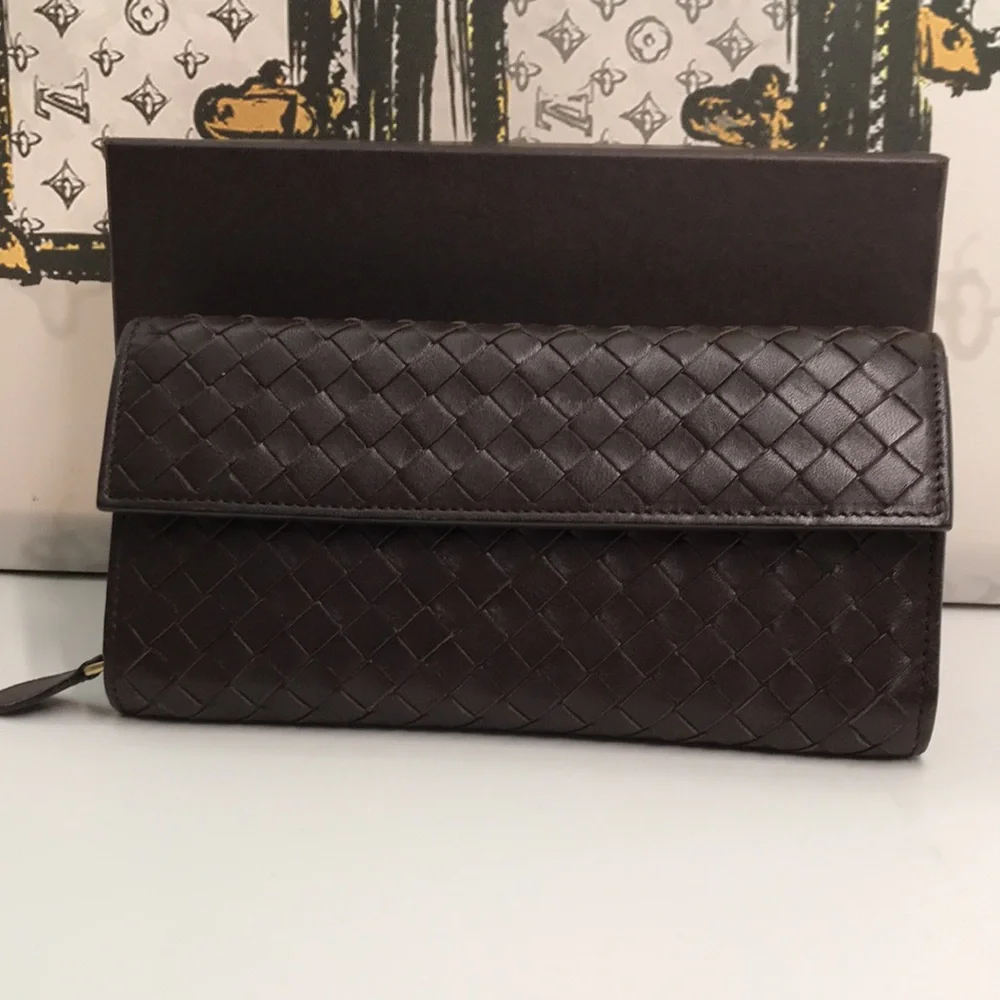 New Bottega Veneta Leather Wristlet Checkbook Wallet – Brown/Black